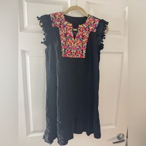 Colorful Embroidered Black  Dress